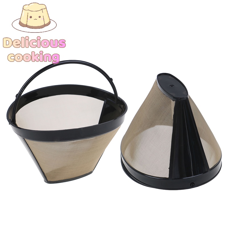 [Delicious Cooking] ที่กรองกาแฟ ทรงกรวย ด้ามจับตาข่าย สีทอง ล้างทําความสะอาดได้ [ใหม่]