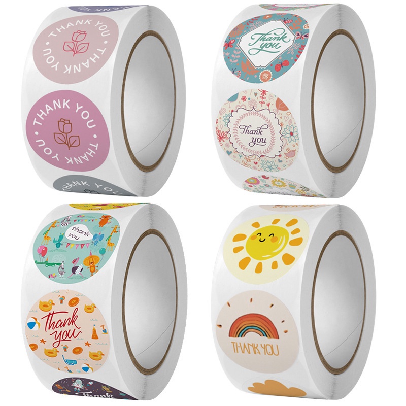 (ปาร์ตี้) THANK YOU STICKER FOOD LABEL ROLL STICKER THANK YOU WRITING 500 PC IMPORTED