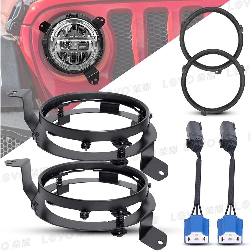 9 นิ้ว JL ไฟหน้าวงเล็บ 23 ซม.รอบไฟหน้าดัดแปลงสําหรับ 2018 + JL Wrangler ไฟหน้า