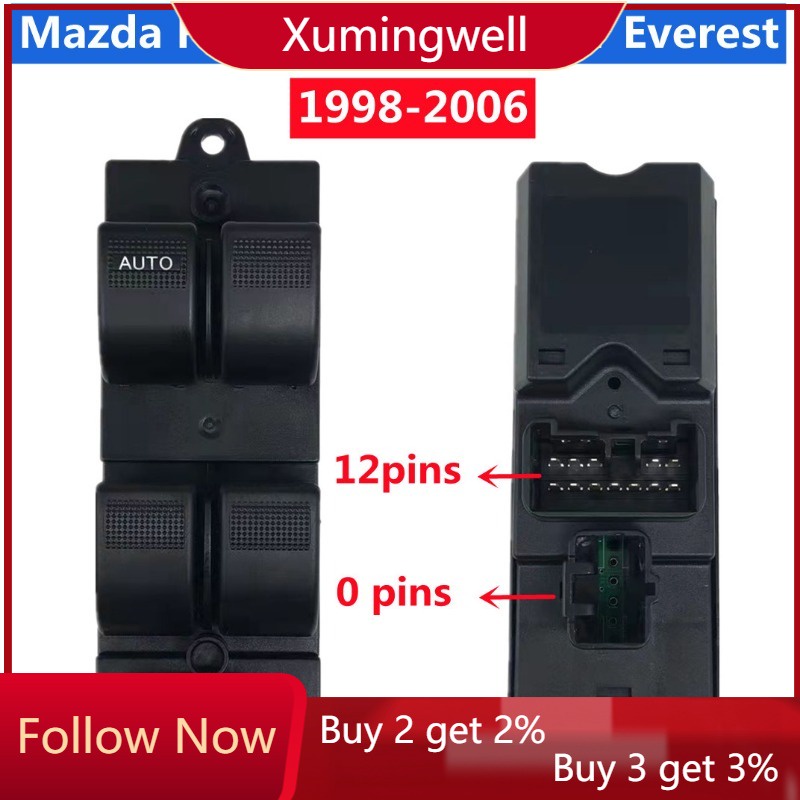 12pins ด้านหน้าซ้ายไฟฟ้าสวิทช์หน้าต่างสําหรับ Ford Ranger Everest 1998 - 2006 Mazda Fighter B-Series