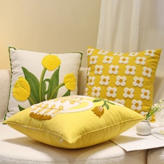 【พร้อมส่ง】 ปลอกหมอนอิงโซฟา ทรงสี่เหลี่ยม ปักลายดอกกุหลาบ สไต…