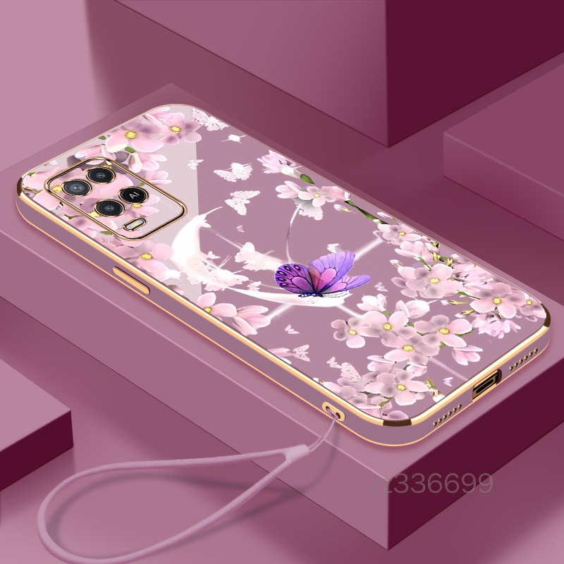 เคสโทรศัพท์มือถือ ซิลิโคน ลายซากุระ พร้อมสายคล้อง สําหรับ OPPO A54 4G OPPO A55 4G OPPO A74 4G OPPO A95 OPPO A74 5G