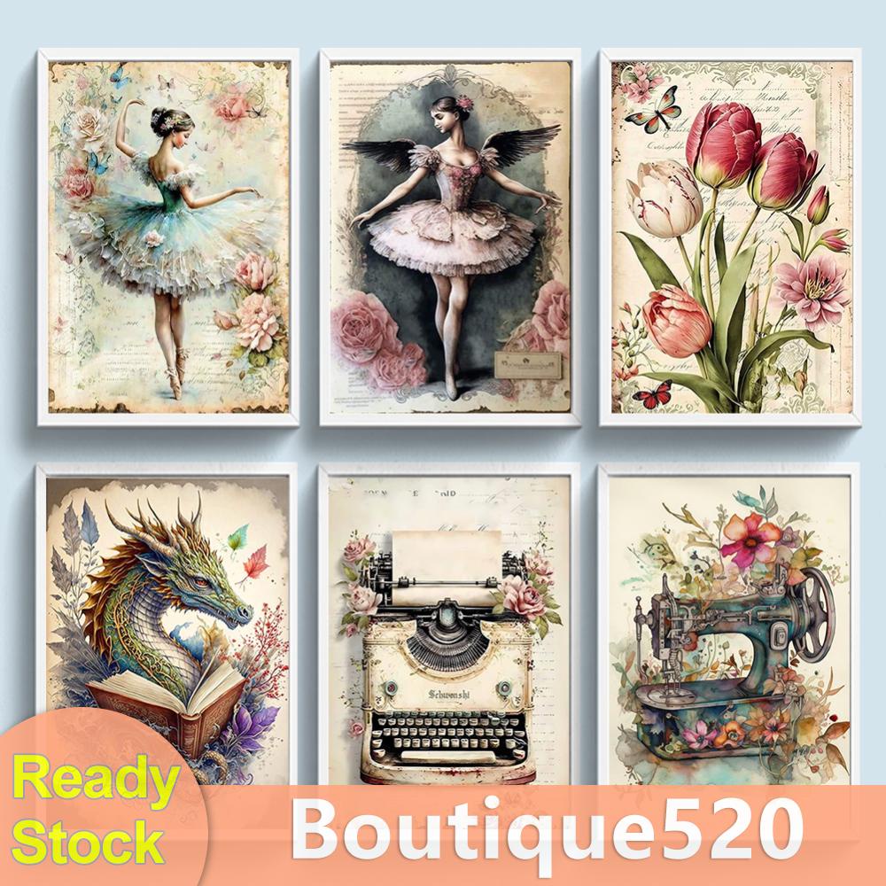 [boutique520.th] โปสเตอร์ปักครอสติช ผ้าฝ้าย 11CT พิมพ์ลาย สไตล์วินเทจ