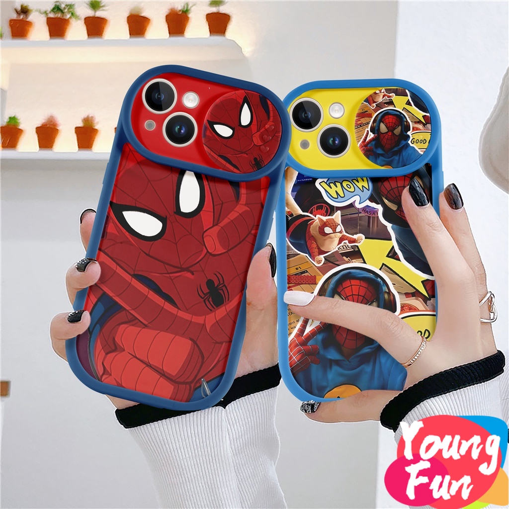 case spiderman couple iphone มาร์เวล สไปเดอร์แมน เคสโทรศัพท์มือถือ ทรงกลม แบบเลื่อนได้ สําหรับ iPhone 14 XR 13 11 12 Pro Max 8 7 6 6S Plus X Xs Max Se 2020 13 12 11