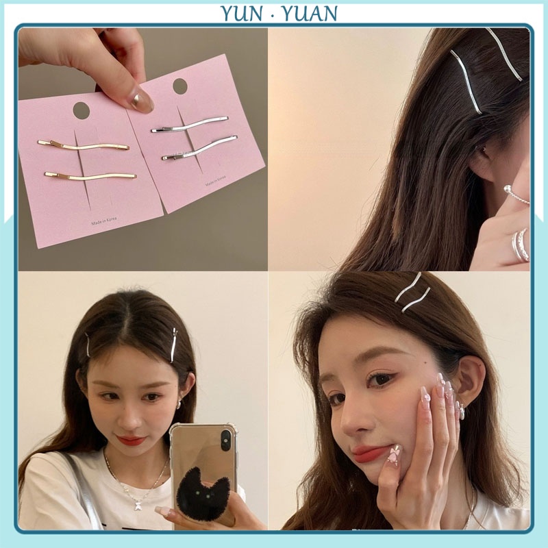 [Yunyuan] กิ๊บติดผมโลหะ สีเงิน แบบเรียบง่าย แฟชั่นสําหรับผู้หญิง