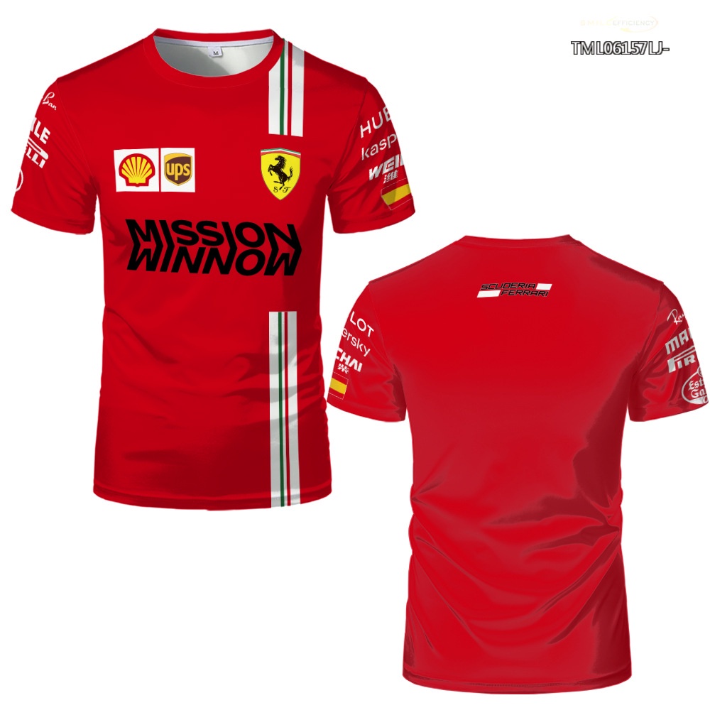 Songkran ใหม่ เสื้อยืดแขนสั้น พิมพ์ลาย F1 Ferrari TeamSports 3D สีแดง แฟชั่นฤดูร้อน สําหรับผู้ชาย 2024