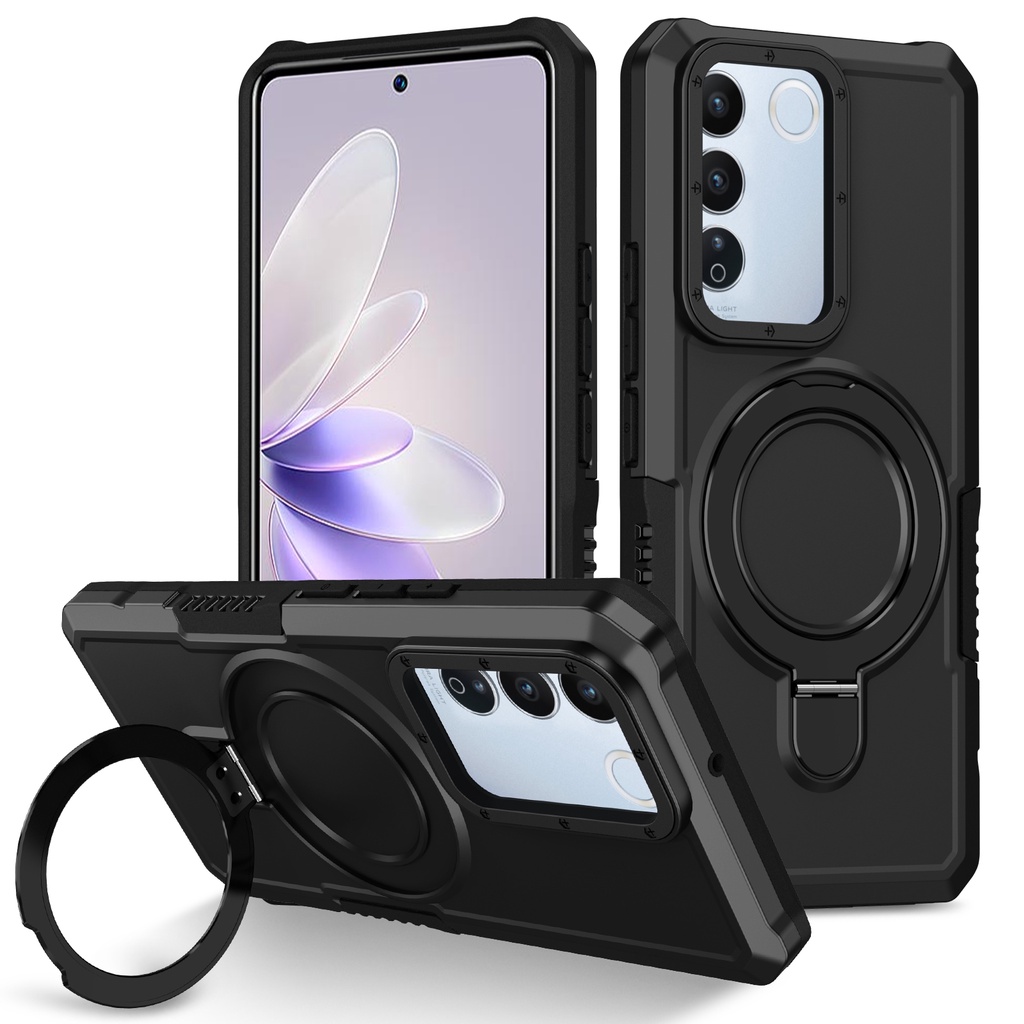 สําหรับ Vivo V27 5G V27 Pro V27E กรณีแหวน Hard PC กลับ Soft TPU Edge ทหาร-เกรด Drop ป้องกันกันกระแทก Slim บางฝาครอบ