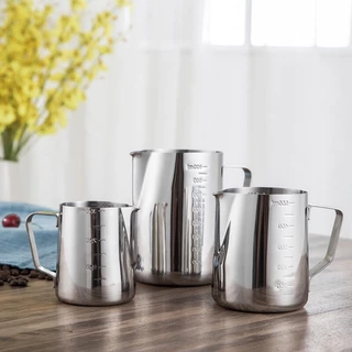 เหยือกตีฟองนม สีเงิน 350ml/600ml /1000MLพิชเชอร์ ถ้วยตีฟองนม สแตนเลส Stainless Milk Pitcher สเตนเลส304