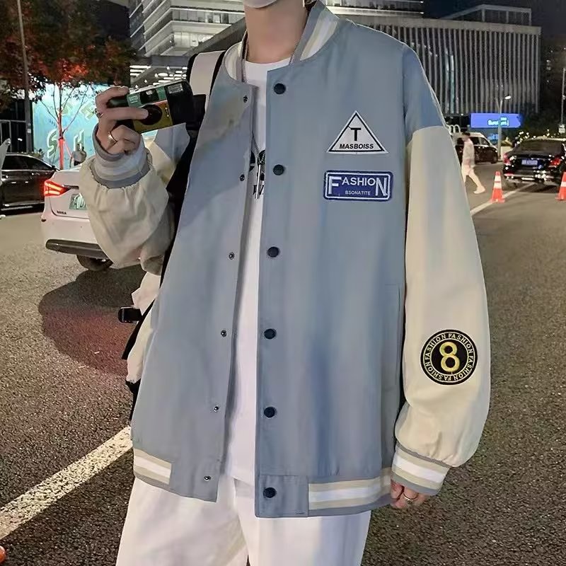 เสื้อแจ็กเก็ตเบสบอล ทรงหลวม แฟชั่นฤดูใบไม้ผลิ และฤดูใบไม้ร่วง สไตล์ฮ่องกง สําหรับผู้ชาย และนักเรียน