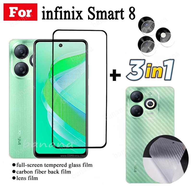 3 IN 1 infinix Smart 8 ฟิล์มกระจกนิรภัย แบบเต็มจอ สําหรับ Smart8 เลนส์กล้อง กระจกกันรอยหน้าจอ และฟิล์มด้านหลัง