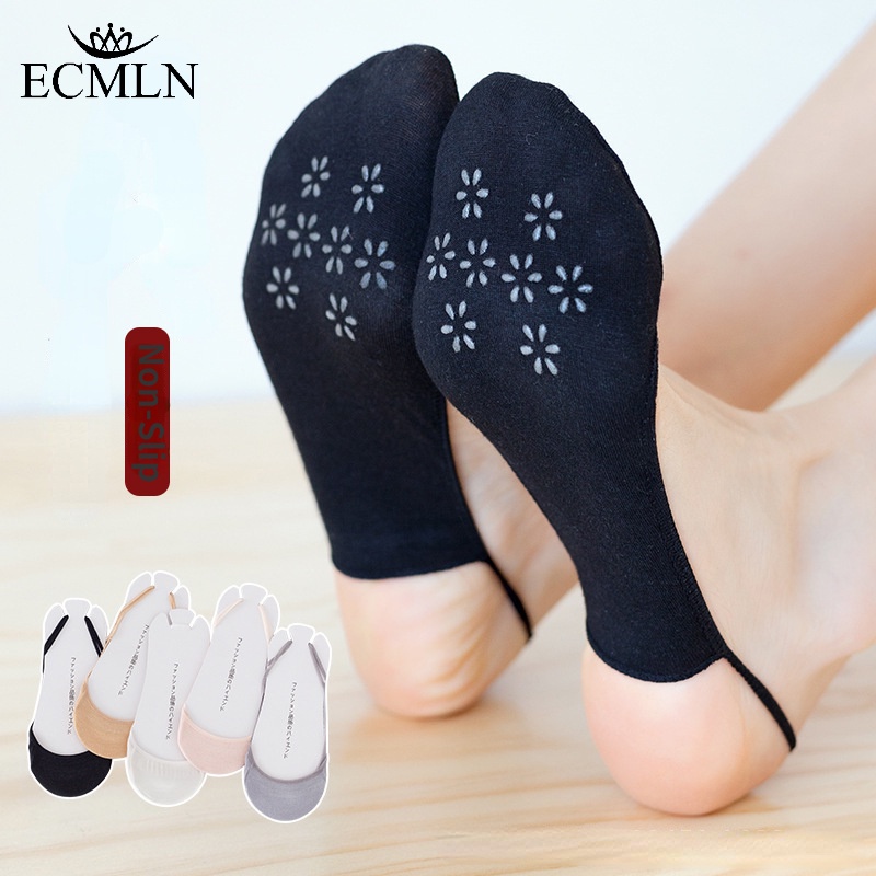 Ecmln ถุงเท้าผ้าฝ้าย ที่มองไม่เห็น ซิลิโคน กันลื่น ตัดต่ํา ระบายอากาศ รองเท้าแตะส้นสูง ถุงเท้าเรือ