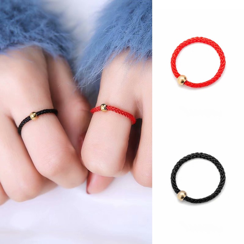 COD ราคาถูกที่สุดแหวนชนิดเชือกถัก โชคดี สีดำสีแดงเลือกสีได้ โลหะผสม คู่รักผู้ชายและผู้หญิง-Krismile.th ราคา ถูกที่สุด ดีลบีเคเค แกลเลอรีภาพที่ 2