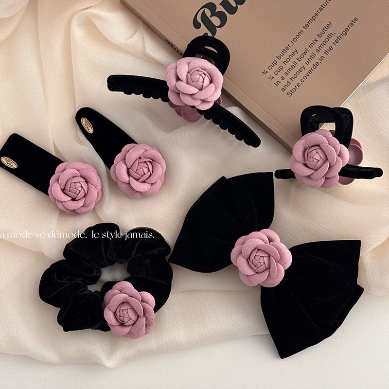 กิ๊บติดผมสไตล์เกาหลี ดอกเคมีเลียสีชมพู แฟชั่นฉลามคลิป สำหรับฤดูหนาว