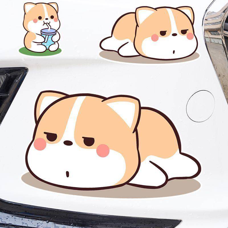 สติกเกอร์ ลายการ์ตูนสุนัขคอร์กี้ กันน้ํา กันรอยขีดข่วน สําหรับติดตกแต่งประตูรถยนต์