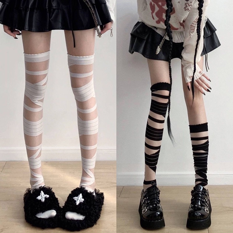 [highbuying] ใหม่ ถุงน่องยาว ลายทาง สีขาว สไตล์ญี่ปุ่น โลลิต้า เซ็กซี่ สําหรับผู้หญิง Jk Y2k