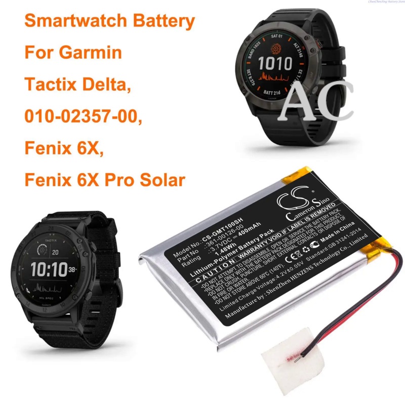 AC Cameron Sino 400mAh Smartwatch Battery for Garmin Tactix Delta, 010-02357-00, Fenix 6X, Fenix 6X Pro Solar