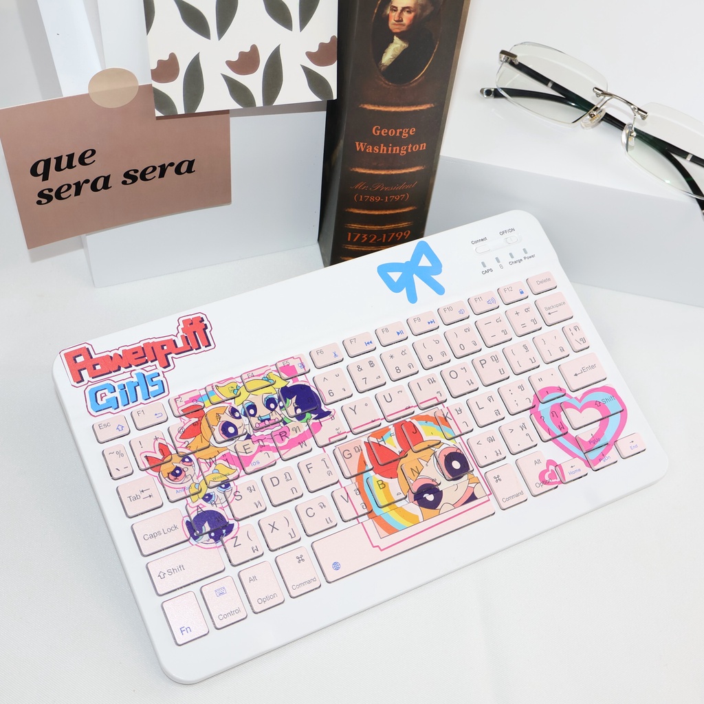คีย์บอร์ดบลูทู ธ (ไทย+อังกฤษ) เมาส์บลูทู ธ , เหมาะสำหรับแท็บเล็ต Android/1OS/Windows พกพาง่าย เม้าส์ไร้สาย