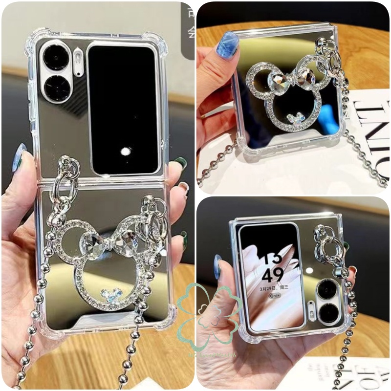 เคสโทรศัพท์มือถือแบบแข็ง ฝาพับ กันกระแทก พร้อมกระจกแต่งหน้า ลายหนูน่ารัก สําหรับ OPPO Find N3 Flip Find N2 Flip Findn2