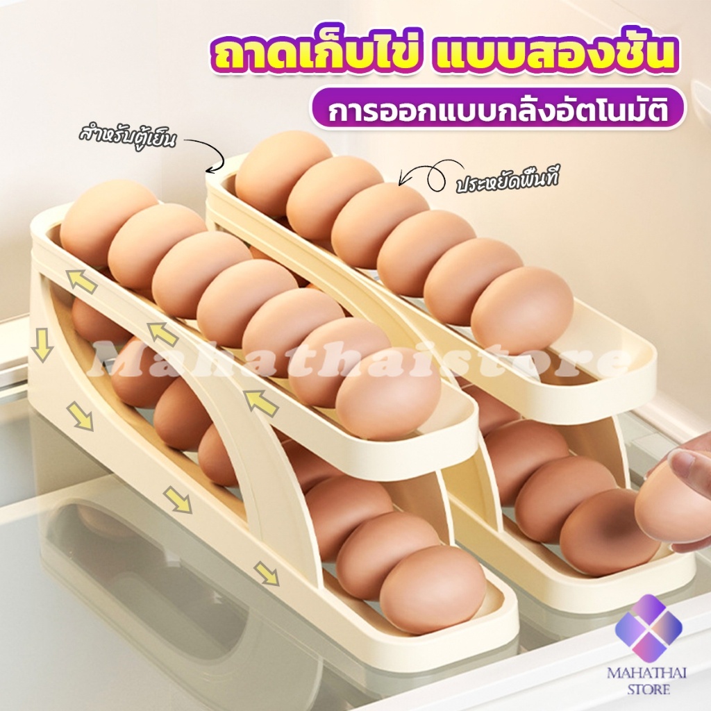 Mahathai กล่องเก็บไข่ จัดระเบียบตู้เย็น เครื่องจ่ายไข่ ป้องกันการตก Egg storage rack