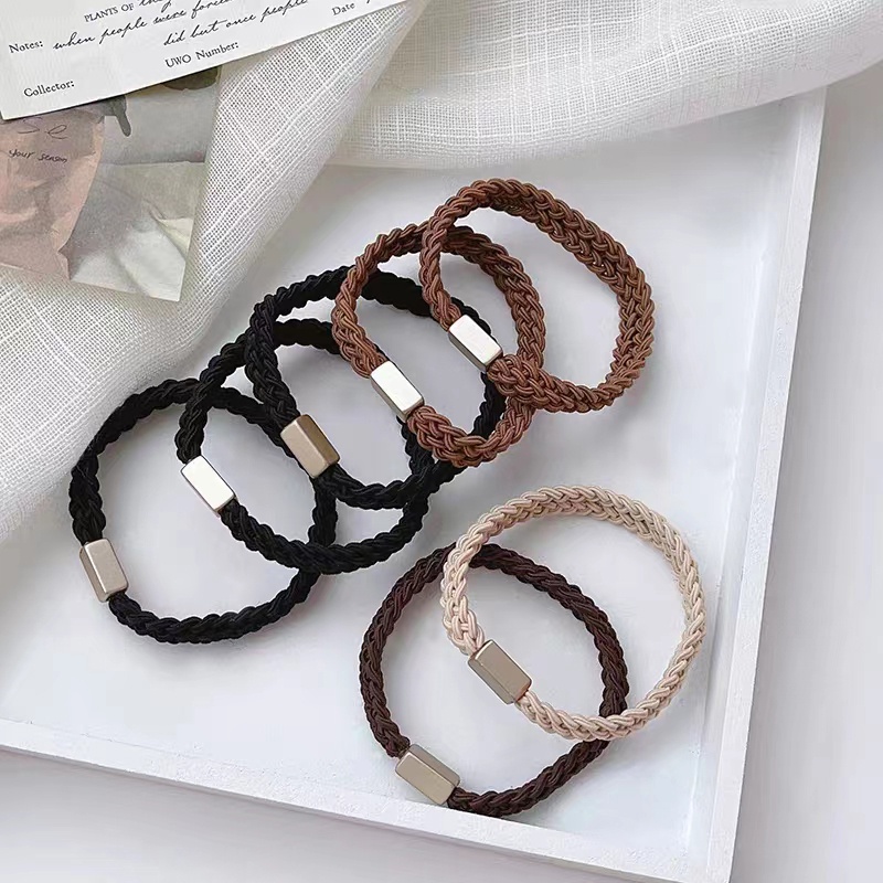 COD🌷Woven Twists Hair Rope ผู้หญิงผูกผมยางรัดความยืดหยุ่นสูงทนทานสายผมเรียบง่าย-det - รูปที่ 6
