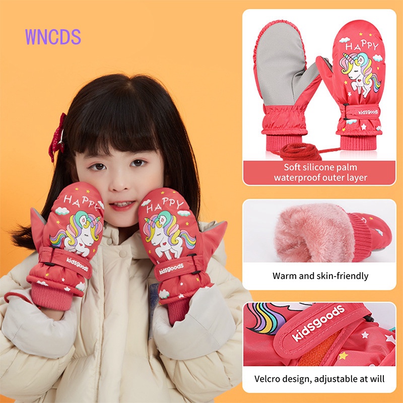 Wncds ถุงมือ ผ้ากํามะหยี่ กันลื่น กันน้ํา กันลม ให้ความอบอุ่น สําหรับเด็ก 10 ปี ใส่ปั่นจักรยาน เล่นสกี