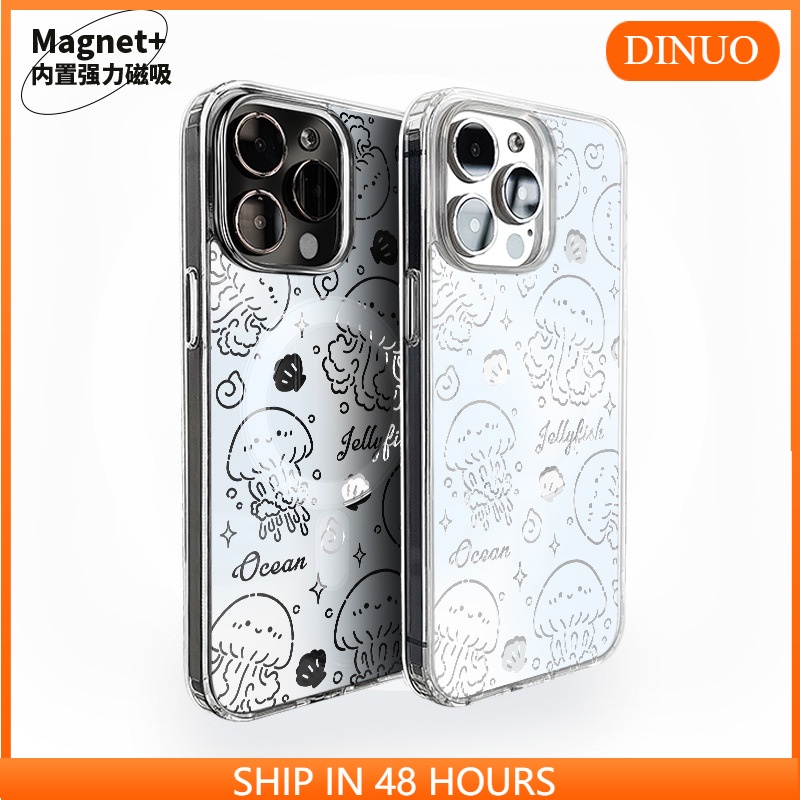 เคสกันกระแทกใส เคสแม่เหล็ก ใช้สำหรับ เคสโทรศัพท์มือถือ แบบแม่เหล็ก ลายแมงกะพรุน Two-in-One สําหรับ iphone15 14promax 13 12 11 XR XS X XSMAX 7 8PLUS-DINUO TPU Wireless charger Magnetic Case