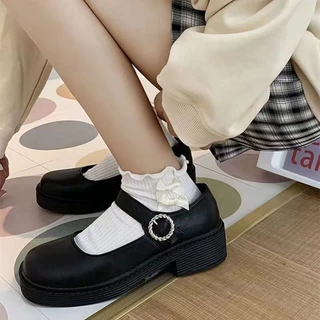 🌈พร้อมส่งจากไทย🧦ถุงเท้าผู้หญิงญี่ปุ่น jk สีทึบ ถุงเท้าลูกไม้โบว์ นุ่ม สบาย
