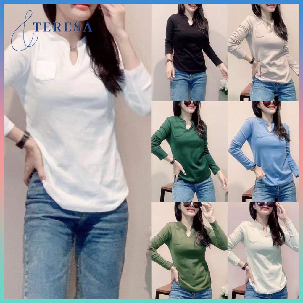 เสื้อแขนยาว เนื้อผ้านิ่มส่วมใส่สบาย สีพื้น ผ้าดี