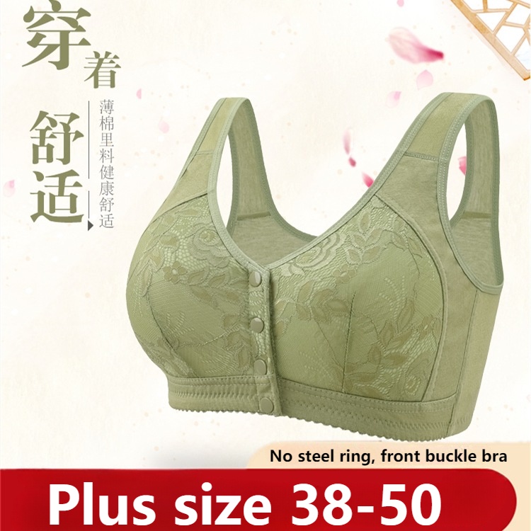 38-50 ใหม่ ด้านหน้าเปิด กระดุมแม่ วัยกลางคน และผู้สูงอายุ ชุดชั้นในสตรี ขนาดใหญ่ ไม่มีโครงเหล็ก ชุดชั้นใน เสื้อกล้าม แบบบาง