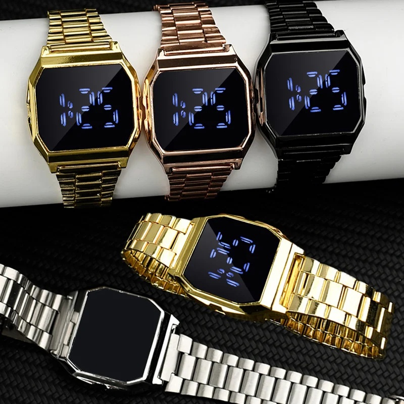 นาฬิกาข้อมือดิจิทัล LED อิเล็กทรอนิกส์ สายสแตนเลส อเนกประสงค์ สไตล์นักธุรกิจ หรูหรา สําหรับผู้ชาย
