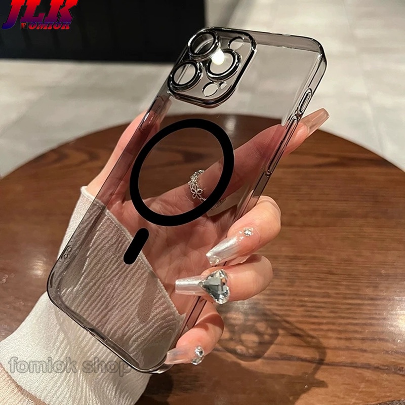[JLK] 0.5MM Ultra Thin Clear Strong Magnetic Phone Case for iPhone 15 ProMax 14 Plus 13 12 Pro Max Transparent Shockproof Hard Cover