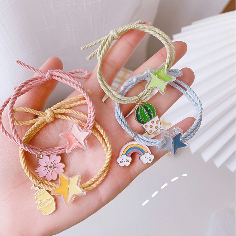COD การ์ตูนน่ารักผมวงกลมเครื่องประดับผมโซ่เชือกหัวคู่ใช้ Rainbow Star สูง Bulletcord สร้อยข้อมือ-a.one