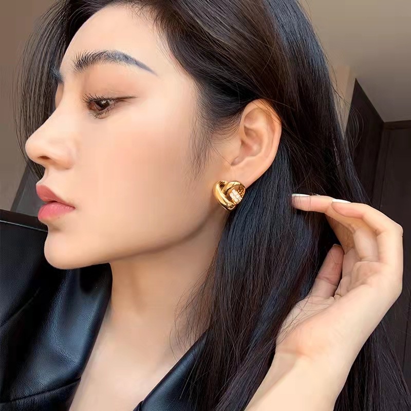 ต่างหูแฟชั่น รูปหัวใจ สีทอง 14K สําหรับผู้หญิง