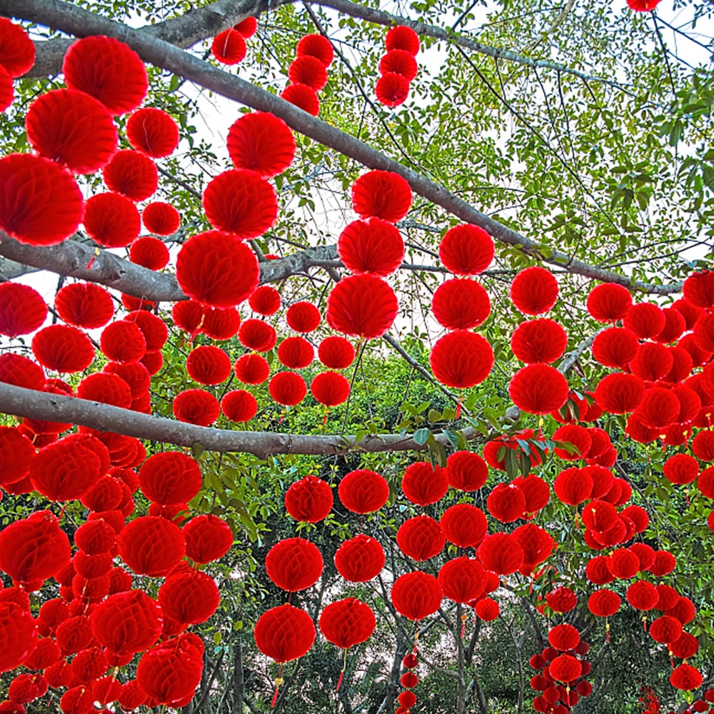 โคมไฟกระดาษจีน กันน้ํา สีแดง พับได้ สําหรับตกแต่งบ้าน เทศกาลฤดูใบไม้ผลิ 1 ชิ้น