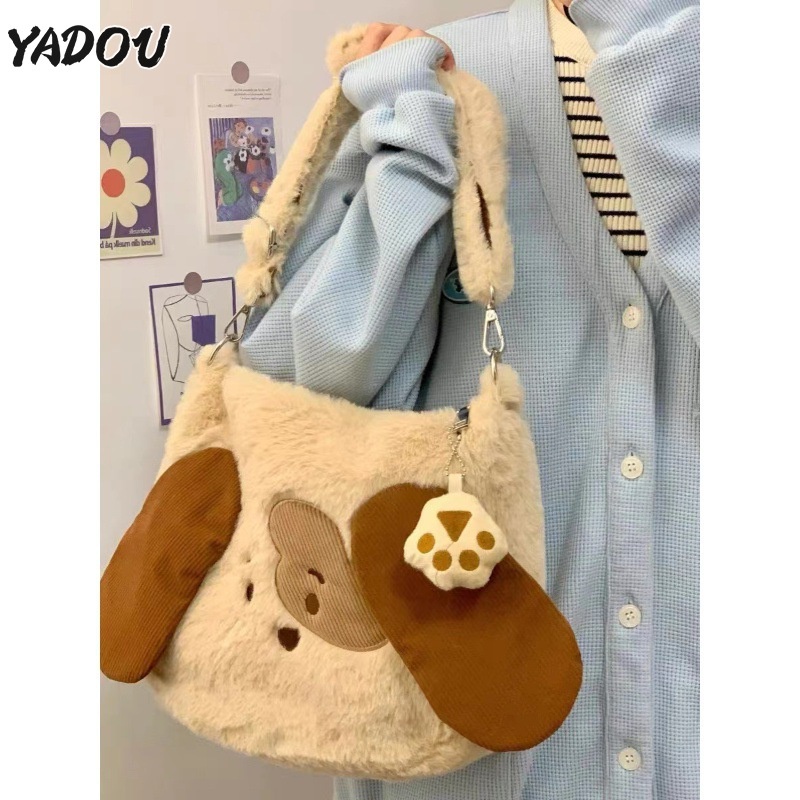 Yadou กระเป๋าสะพายไหล่ กระเป๋าถือ ขนาดใหญ่ จุของได้เยอะ ปักลายลูกสุนัขน่ารัก เหมาะกับฤดูใบไม้ร่วง และฤดูหนาว สําหรับสตรี
