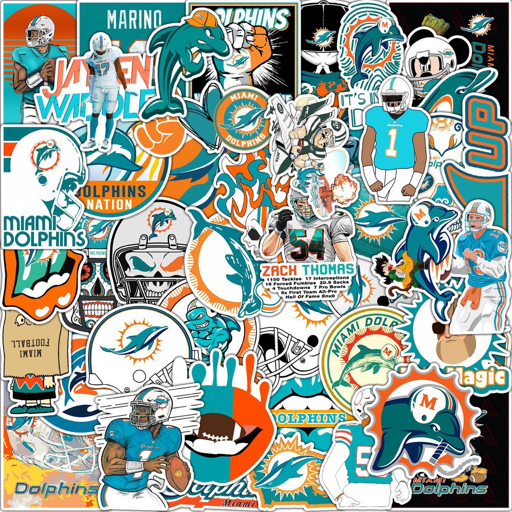สติกเกอร์ PVC กันน้ํา ลาย NFL Team Miami Dolphins 50 ชิ้น