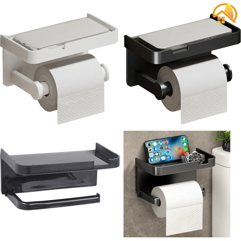 ที่แขวนกระดาษทิชชู่ แบบติดผนัง พลาสติก 1 ชิ้น / ไม่ต้องเจาะ ชั้นเก็บกระดาษชําระ อุปกรณ์ห้องน้ํา