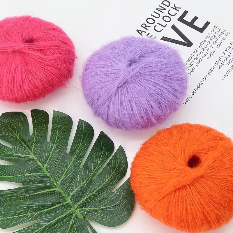 เส้นด้ายสายรุ้งส่วนย้อม Mohair มือถัก DIY Fine Wool เส้นด้ายแคชเมียร์โครเชต์ถักหมวกผ้าพันคอวัสดุแพคเกจ