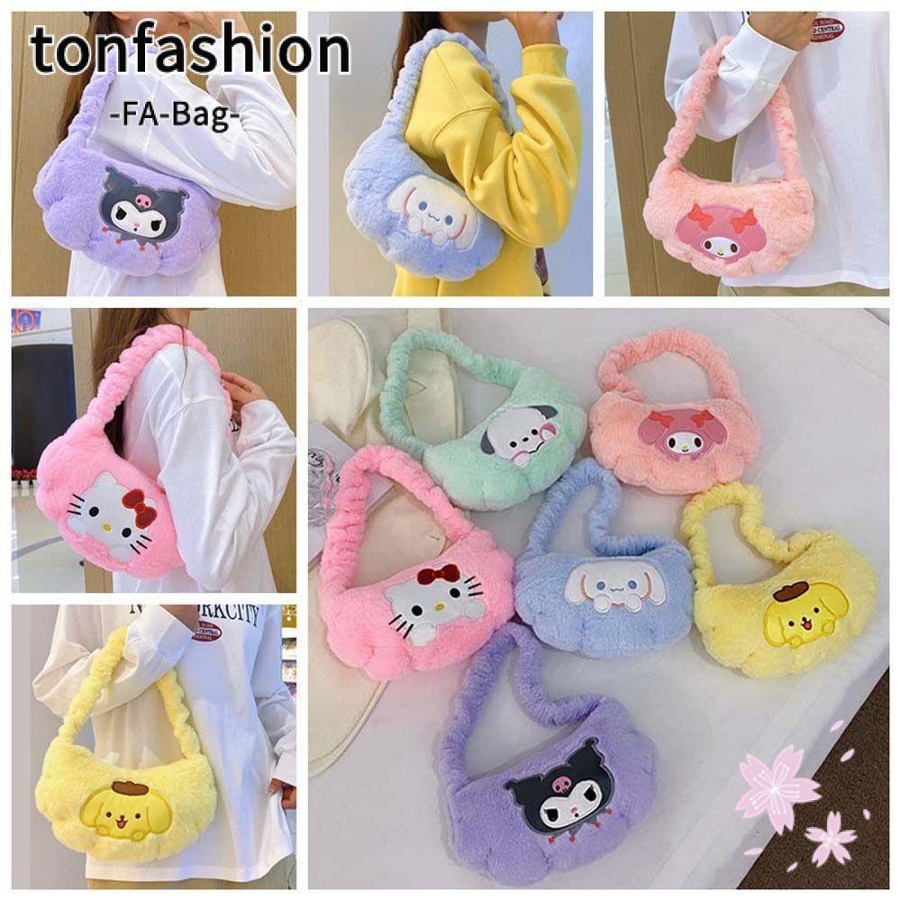 Tonfashion กระเป๋าสะพายไหล่ กระเป๋าถือลําลอง ทรงโท้ท ปักลายการ์ตูนอนิเมะ Kuromi My Melody Cinnamoroll สําหรับสตรี 1 ชิ้น