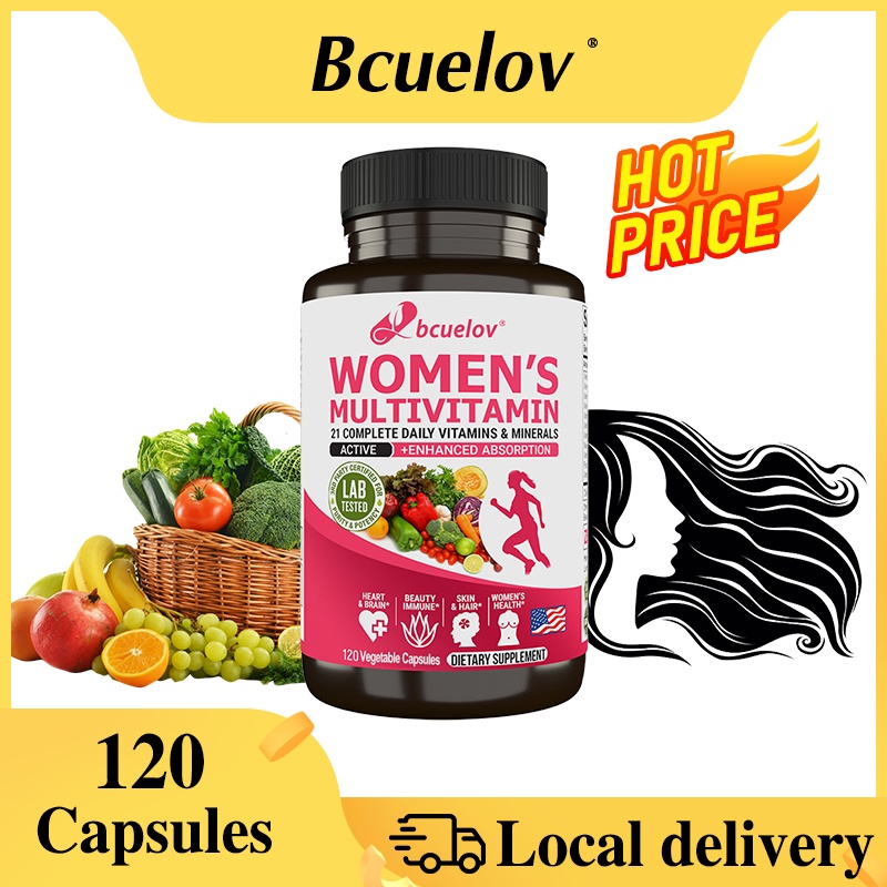 Bcuelov วิตามินรวม ผู้หญิง - อาหารเสริมวิตามินรวมและแร่ธาตุ สําหรับพลังงานอารมณ์และอื่น ๆ 120 แคปซูล