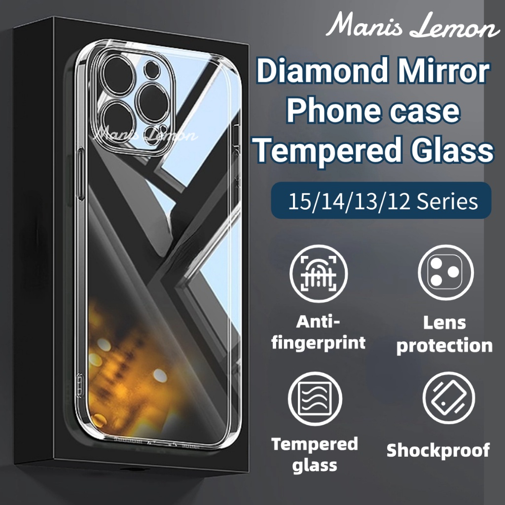 Manis Lemon Ultra Clear Tempered Glass Case for iPhone 15 14 13 12 11 Pro Max Plus Hybrid Soft Edge Shockproof Phone Cover