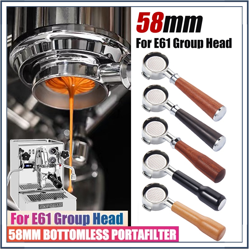 ☕☕☕ 58 มม. ก้านชงกาแฟ ด้ามชงกาแฟ หัวชงกาแฟ E61 Coffee Bottomless Portafilter ที่จับกาแฟ 2 หูที่จับก้นทึบ