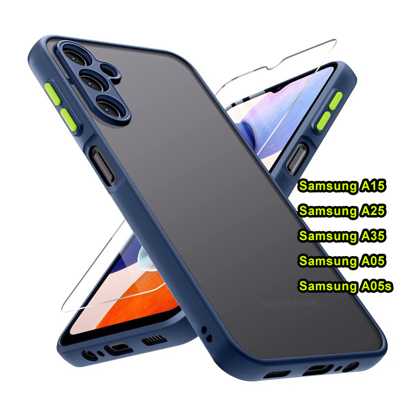 รุ่นใหม่ Case For Samsung Galaxy A36 A56 A55 5G A05 A05S A06 A16 A15/A25/A35 เคส กันกระแทก ขอบสี ผิวด้าน 025
