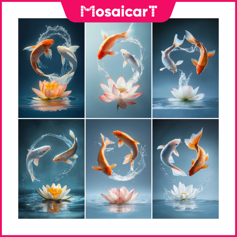 MAlotus Brocaded ปลาคาร์พ 5d ภาพวาดเพชรเต็มรูปแบบคู่มือห้องนั่งเล่นวางเพชร Cross Stitch ห้องรับประทานอาหารเพชรเย็บปักถักร้อยตกแต่งบ้าน 30x40 ซม./40x50 ซม./50x60 ซม.