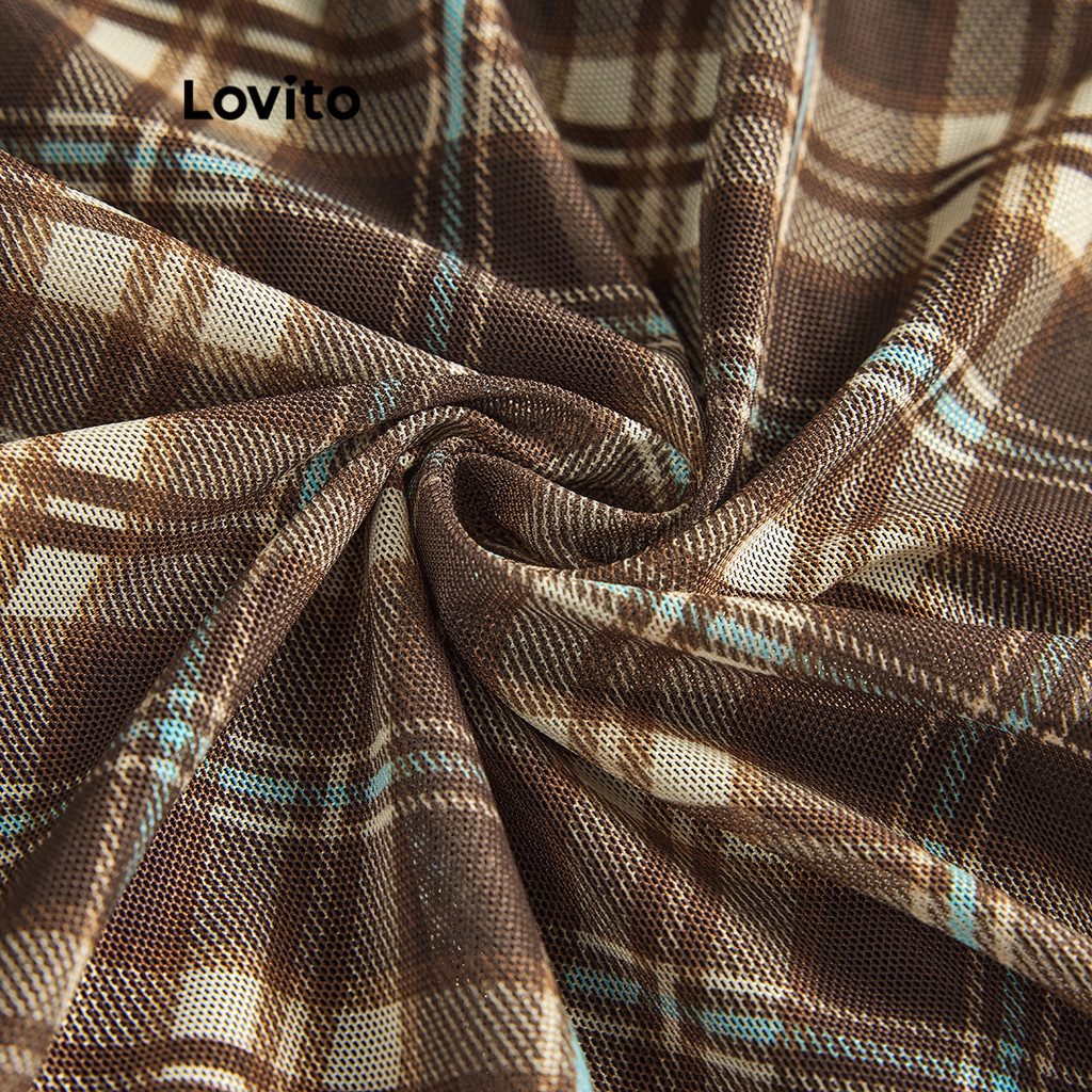 (LIVE STREAM SALE) Lovito กระโปรงทรงแยก ลายตาราง สองชั้น สำหรับสตรี L58AD073 (หลากสี) - รูปที่ 3