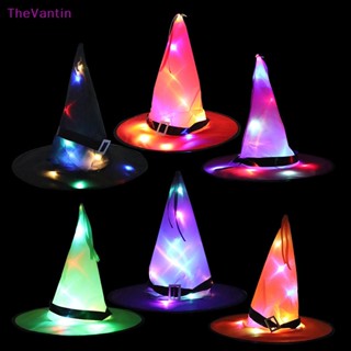 Thevantin หมวกแม่มด มีไฟ LED พร็อพคอสเพลย์ สําหรับแขวนตกแต่งต้นฮาโลวีน