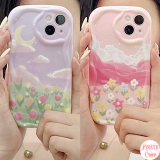 เคสโทรศัพท์มือถือแบบนิ่ม ขอบโค้ง ลายก้อนเมฆ และดอกไม้ ดวงจันทร์ สําหรับ VIVO V27E V25E V21E V15 V23E V9 S1 Pro Y21S Y20S Y35 Y02S Y27 Y22S