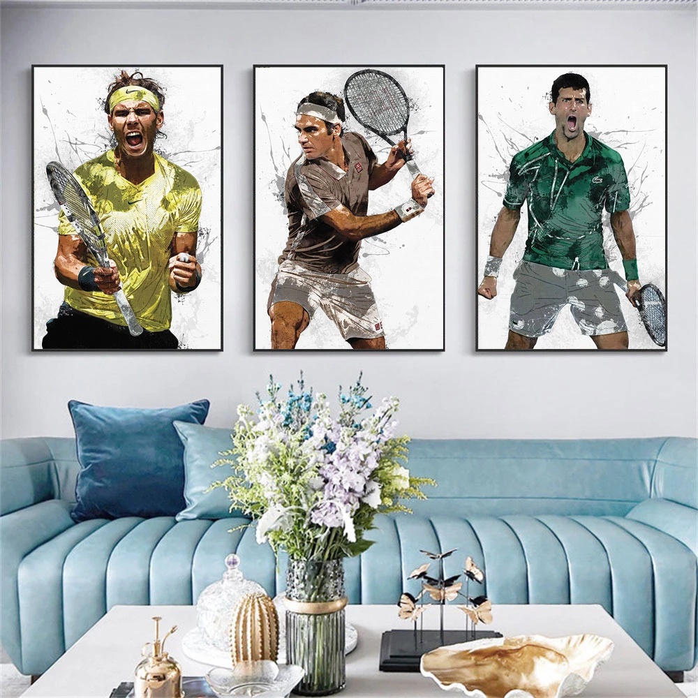 Roger Federer, Rafael Nadal, Novak Djokovic โปสเตอร์ และภาพพิมพ์ ผ้าใบ ลายเทนนิส สําหรับตกแต่งผนังห้องนั่งเล่น 674454