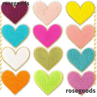 Rosegoods1 แผ่นแพทช์ผ้าฝ้าย ปักลายหัวใจ หลากสี 2.75*2.95 นิ้ว 12 ชิ้น