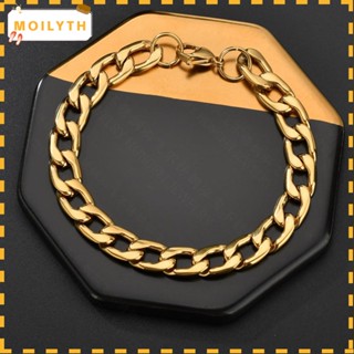 Moilyth Cuban Curb Link Chain, Golden Geometry Solid Color Bracelet, Personality สร้อยข้อมือสแตนเลส สําหรับผู้ชาย